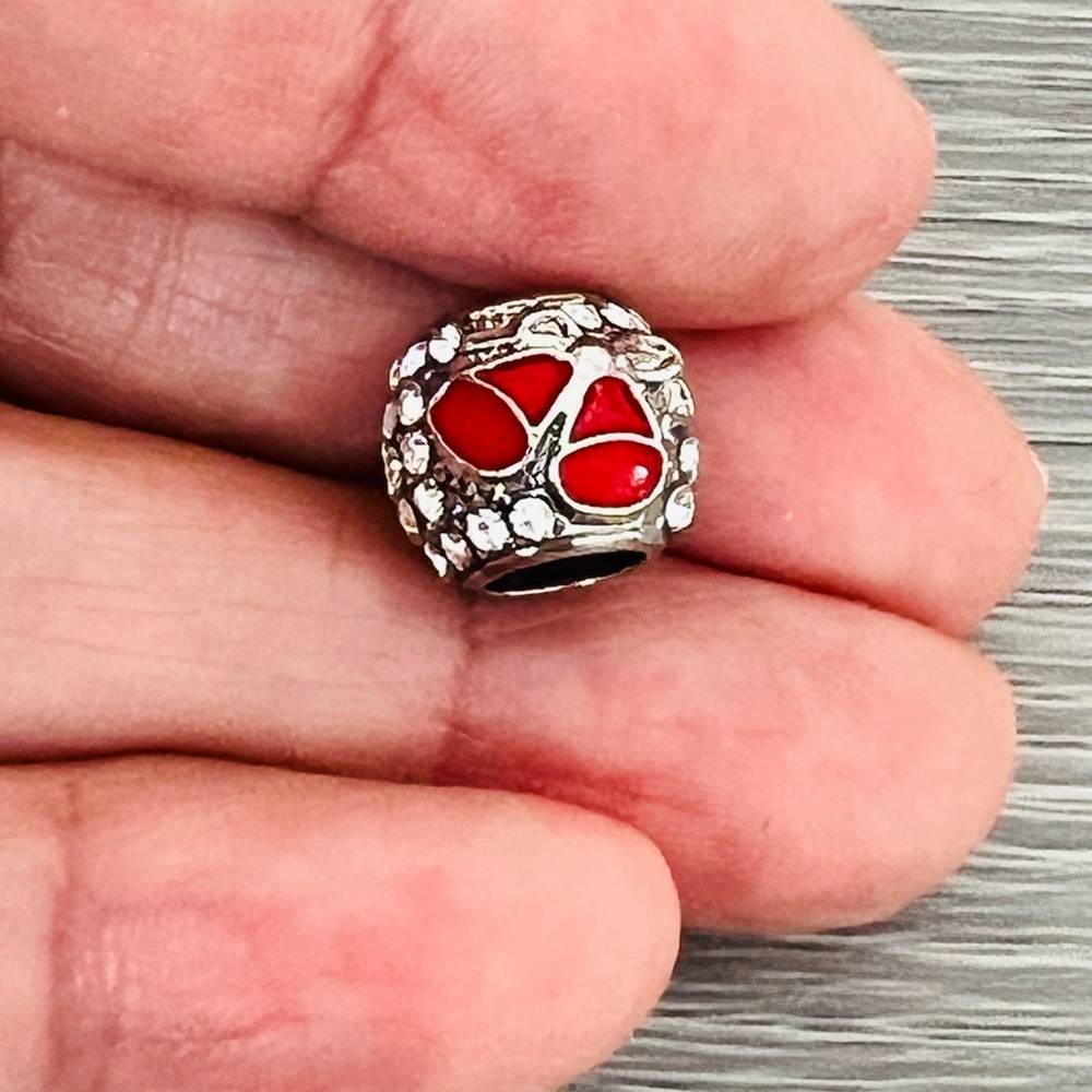 Silver plated red enamel paved BELLS 🔔 Bracelet charm